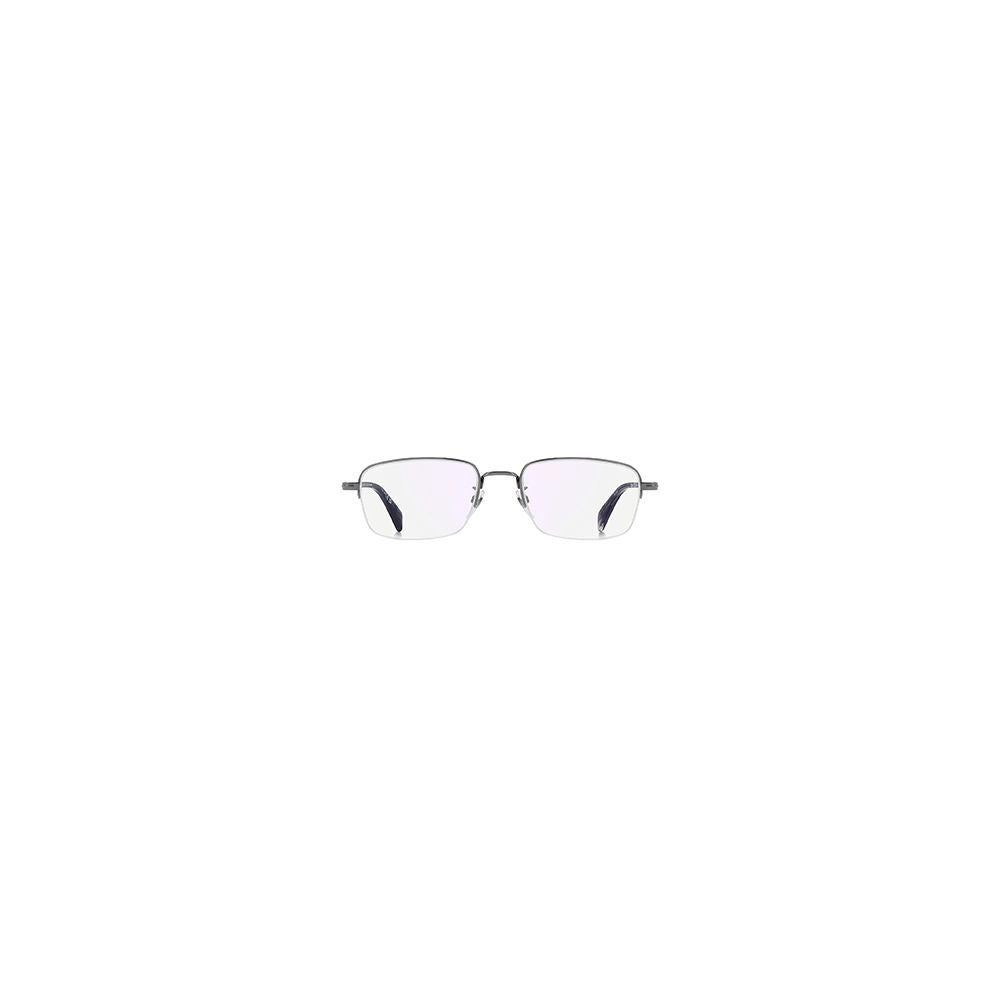 Eyeglasses Frames by David Beckham for men in titanium gray features an refined silhouette, showcasing a sophisticated gunmetal coloured frame and refined half-frame frame design for a refined look.