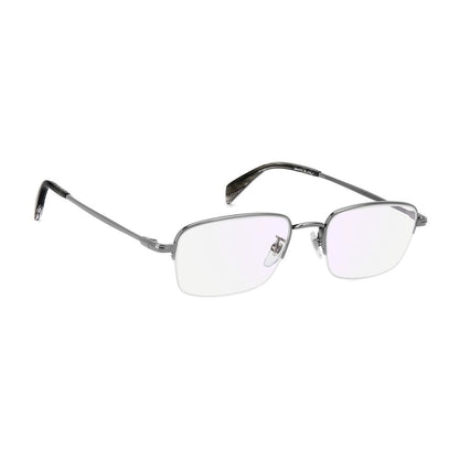 Eyeglasses Frames by David Beckham for men in titanium and gray showcases an refined half-frame frame design featuring a sophisticated gunmetal coloured frame for an refined and refined aesthetic.