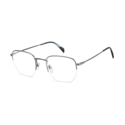 Eyeglasses Frames by David Beckham for men in metal gray features an refined silhouette, showcasing a sophisticated gunmetal coloured frame and refined half-frame frame design for a refined look.