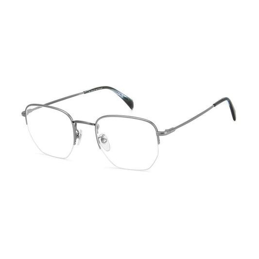 Eyeglasses Frames by David Beckham for men in metal gray features an refined silhouette, showcasing a sophisticated gunmetal coloured frame and refined half-frame frame design for a refined look.