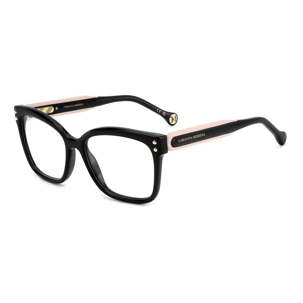 Eyeglasses Frames by Carolina Herrera for women in acetate and black showcases a refined silhouette, detailed with a black coloured frame finish and a sophisticated full-frame frame design.