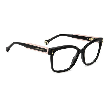 Eyeglasses Frames by Carolina Herrera for women in acetate and black showcases an refined full-frame frame design featuring a sophisticated black coloured frame for an refined and refined aesthetic.