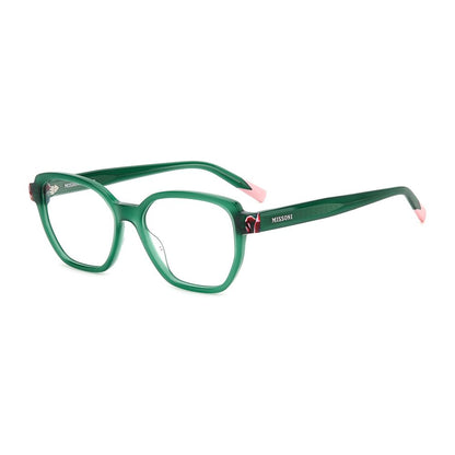 Eyeglasses Frames by Missoni for women in multicolor features an refined silhouette, showcasing a sophisticated green coloured frame and refined full-frame frame design for a refined look.