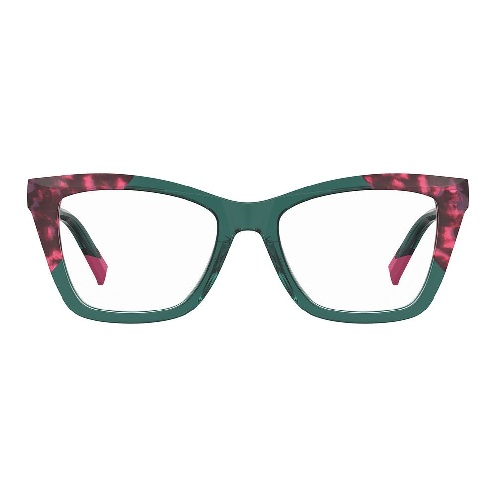 Eyeglasses Frames by Missoni for women in acetate turquoise showcases a reflective silhouette, artfully incorporating a sophisticated turquoise coloured frame with a distinct full-frame frame design.