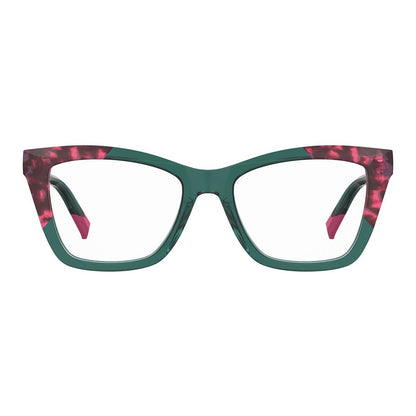 Eyeglasses Frames by Missoni for women in acetate turquoise showcases a reflective silhouette, artfully incorporating a sophisticated turquoise coloured frame with a distinct full-frame frame design.