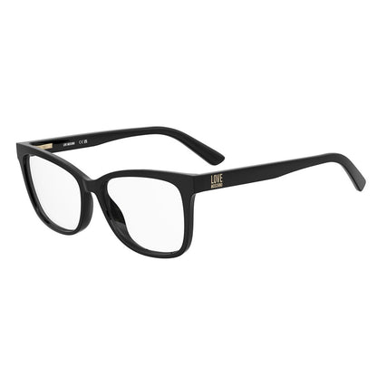 Eyeglasses Frames by Love Moschino for women in plastic black features an refined silhouette, showcasing the refined black coloured frame and sophisticated full-frame frame design.