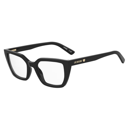Eyeglasses Frames by Love Moschino for women in acetate and black showcases a refined silhouette, detailed with a black coloured frame finish and a sophisticated full-frame frame design.