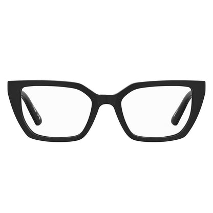 Eyeglasses Frames by Love Moschino for women in acetate black features an refined silhouette, showcasing a sophisticated black coloured frame and refined full-frame frame design for a refined look.