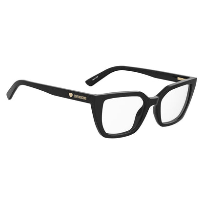 Eyeglasses Frames by Love Moschino for women in acetate and black showcases an refined full-frame frame design featuring a sophisticated black coloured frame for an refined and refined aesthetic.