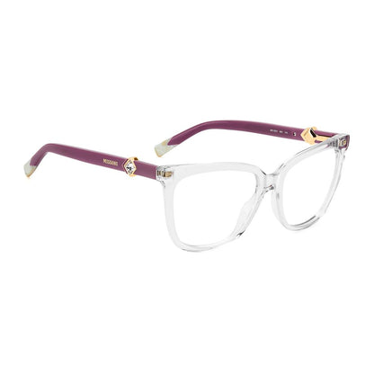 Eyeglasses Frames by Missoni for women in acetate transparent showcases a reflective silhouette, artfully incorporating a sophisticated transparent coloured frame with a distinct full-frame frame design.