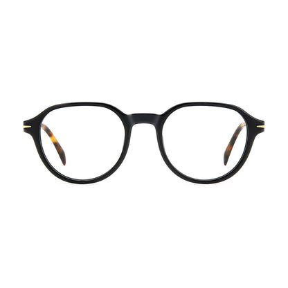 Eyeglasses Frames by David Beckham for men in acetate black features an refined silhouette, showcasing a sophisticated black coloured frame and refined full-frame frame design for a refined look.