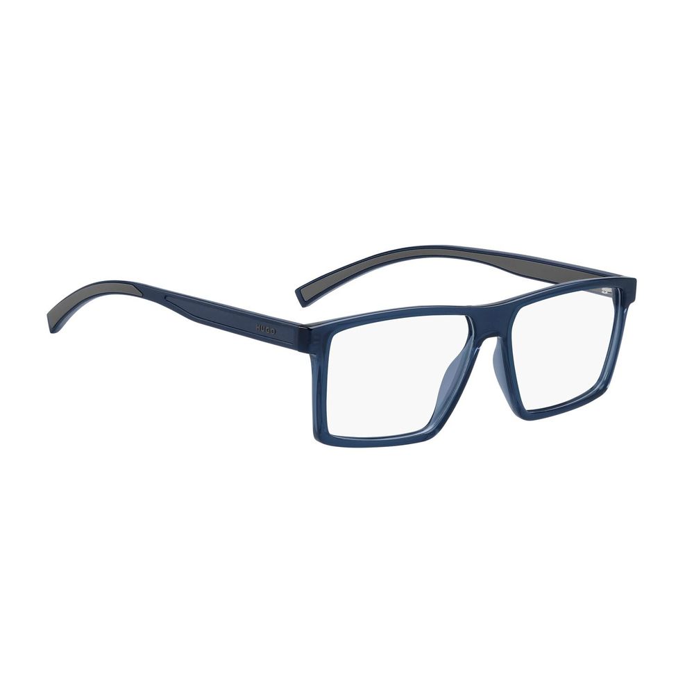 Eyeglasses Frames by Hugo Boss for men in plastic blue showcases a reflective silhouette, artfully incorporating a sophisticated blue coloured frame with a distinct full-frame frame design.