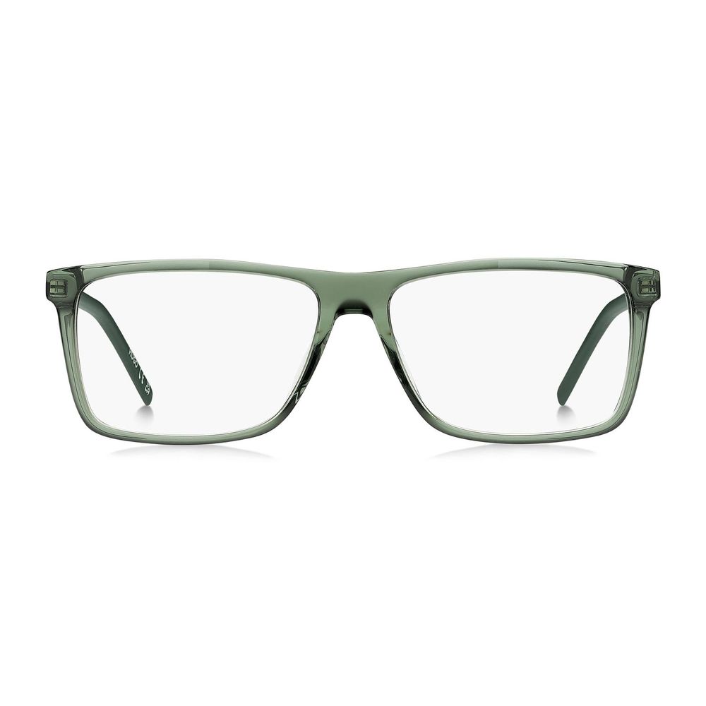 Eyeglasses Frames by Hugo Boss for men in acetate and green showcases a refined silhouette, detailed with a olive coloured frame finish and a sophisticated full-frame frame design.