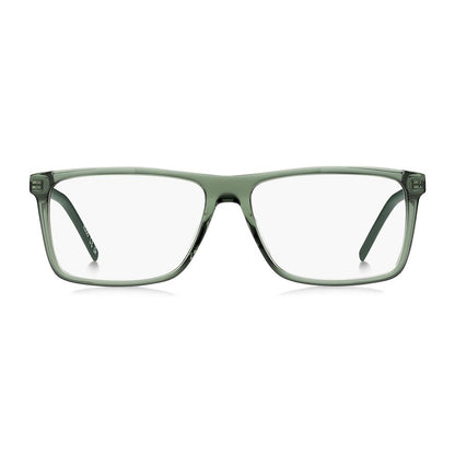Eyeglasses Frames by Hugo Boss for men in acetate and green showcases a refined silhouette, detailed with a olive coloured frame finish and a sophisticated full-frame frame design.