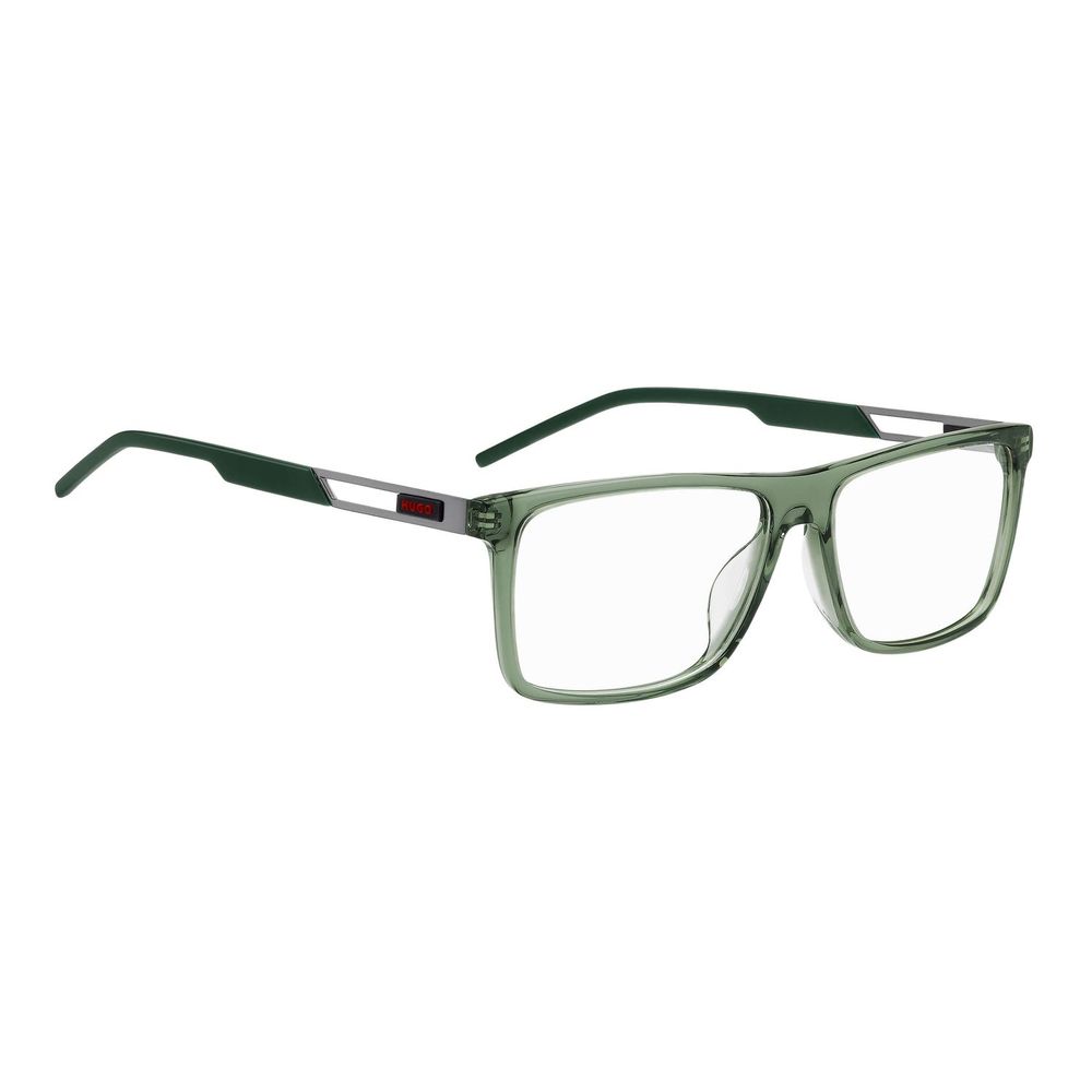 Eyeglasses Frames by Hugo Boss for men in acetate green features an refined silhouette, showcasing the refined olive coloured frame and sophisticated full-frame frame design.