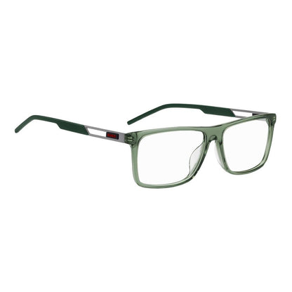Eyeglasses Frames by Hugo Boss for men in acetate green features an refined silhouette, showcasing the refined olive coloured frame and sophisticated full-frame frame design.