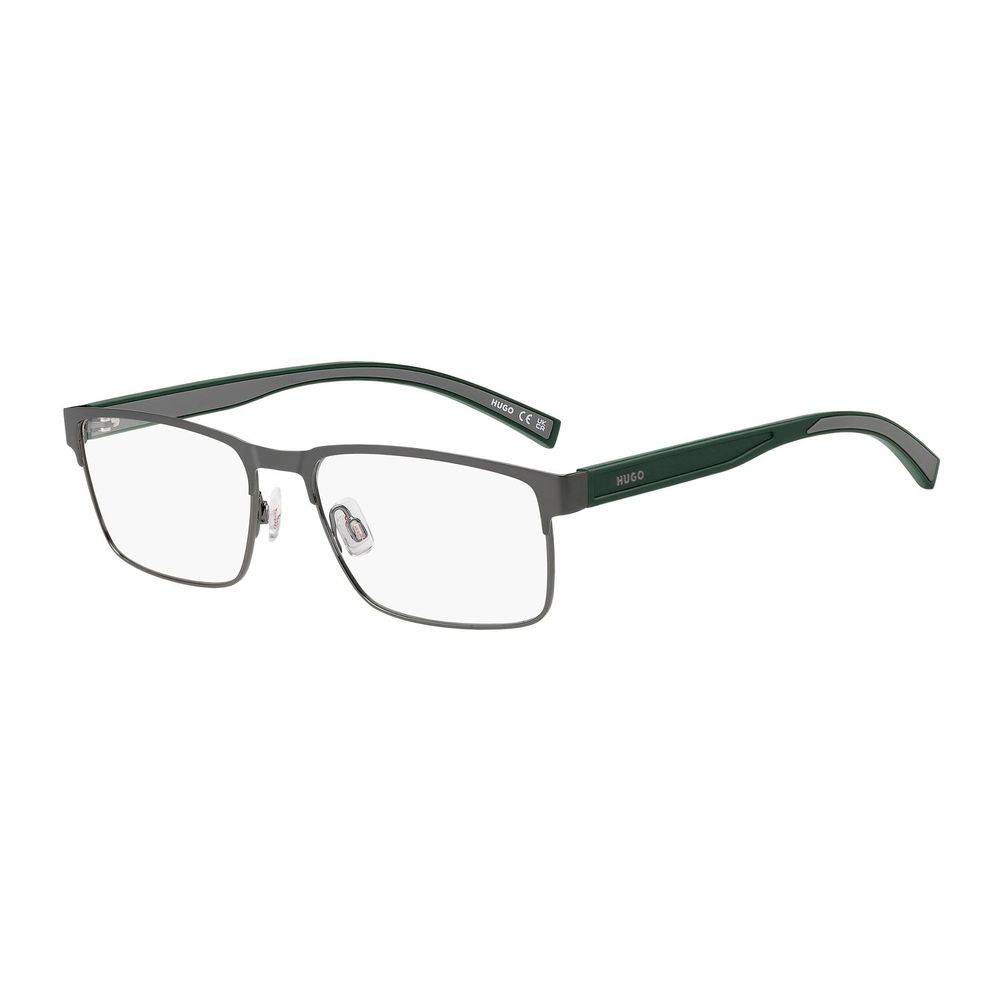 Eyeglasses Frames by Hugo Boss for men in aluminium and gray showcases a refined silhouette, detailed with a gunmetal coloured frame finish and a sophisticated full-frame frame design.