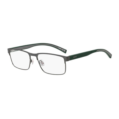 Eyeglasses Frames by Hugo Boss for men in aluminium and gray showcases a refined silhouette, detailed with a gunmetal coloured frame finish and a sophisticated full-frame frame design.