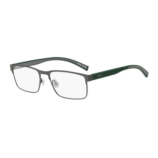 Eyeglasses Frames by Hugo Boss for men in aluminium and gray showcases a refined silhouette, detailed with a gunmetal coloured frame finish and a sophisticated full-frame frame design.