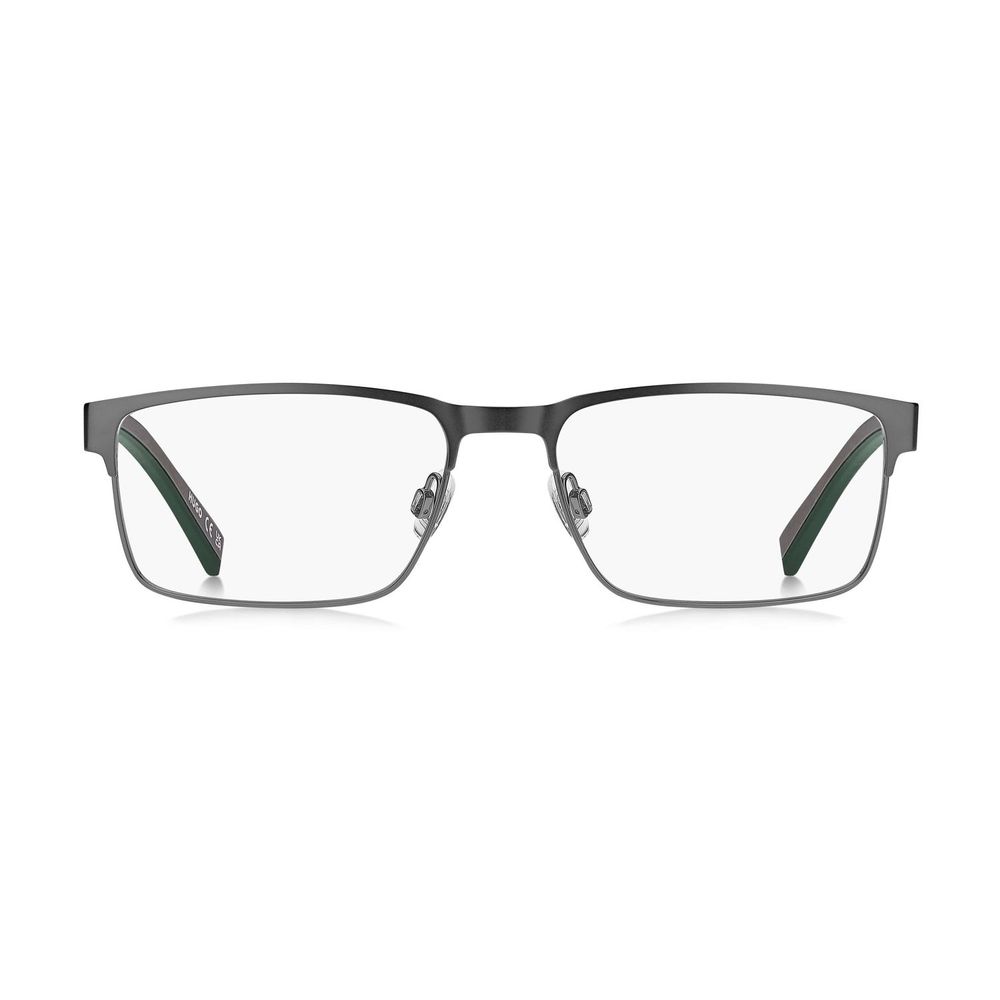 Eyeglasses Frames by Hugo Boss for men in aluminium gray showcases a reflective silhouette, artfully incorporating a sophisticated gunmetal coloured frame with a distinct full-frame frame design.