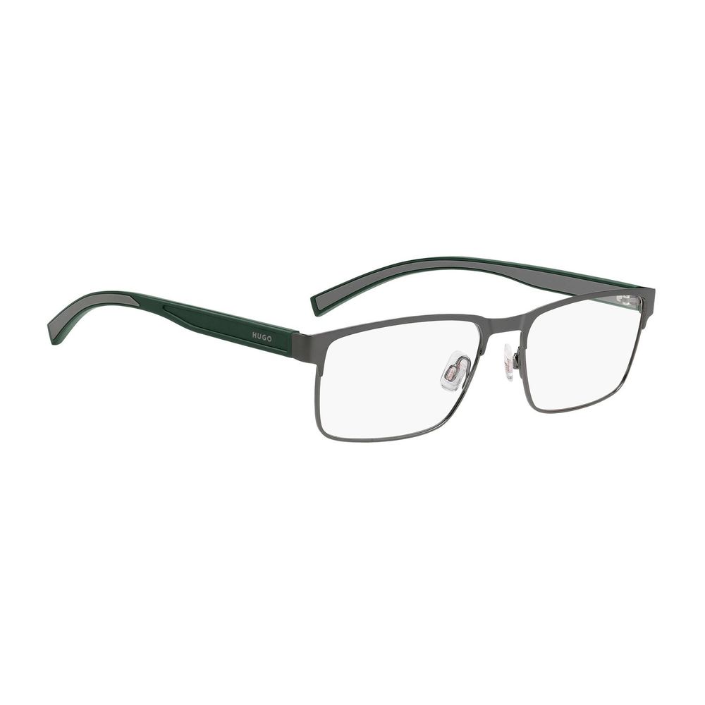 Eyeglasses Frames by Hugo Boss for men in aluminium gray features an refined silhouette, showcasing a sophisticated gunmetal coloured frame and refined full-frame frame design for a refined look.
