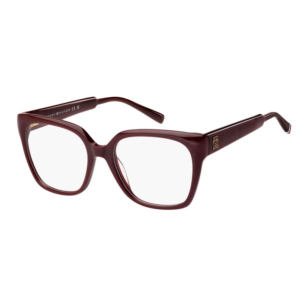 Eyeglasses Frames by Tommy Hilfiger for women in acetate burgundy features a refined silhouette, showcasing a refined burgundy coloured frame and full-frame frame design for a sophisticated, premium look.