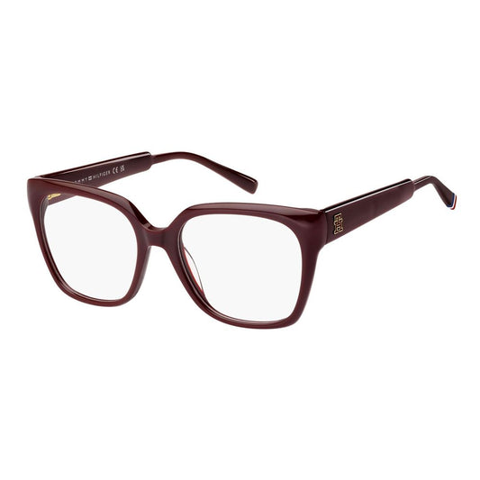Eyeglasses Frames by Tommy Hilfiger for women in acetate burgundy features a refined silhouette, showcasing a refined burgundy coloured frame and full-frame frame design for a sophisticated, premium look.