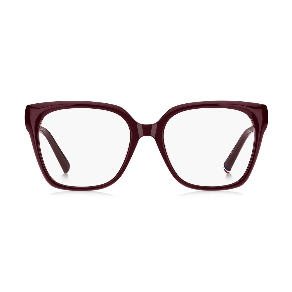 Eyeglasses Frames by Tommy Hilfiger for women in acetate burgundy features an refined silhouette, showcasing the refined burgundy coloured frame and sophisticated full-frame frame design.