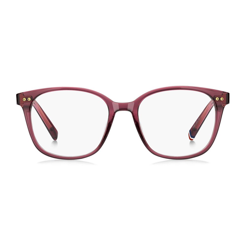 Eyeglasses Frames by Tommy Hilfiger for women in acetate pink features an refined silhouette, showcasing a sophisticated rose coloured frame and refined full-frame frame design for a refined look.
