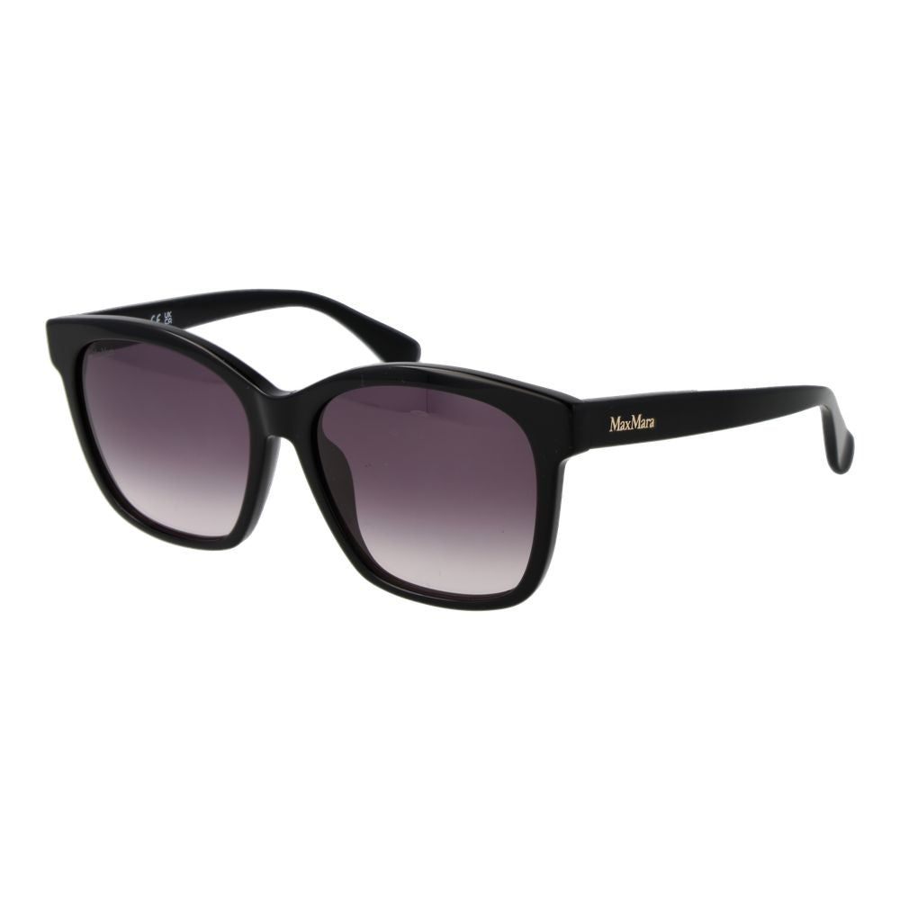 Sunglasses by Max Mara for women in acetate black showcases a ethereal silhouette, featuring black coloured frame butterfly full-rim frame design with gradient category-3-dark-tint lens for a ethereal finish.