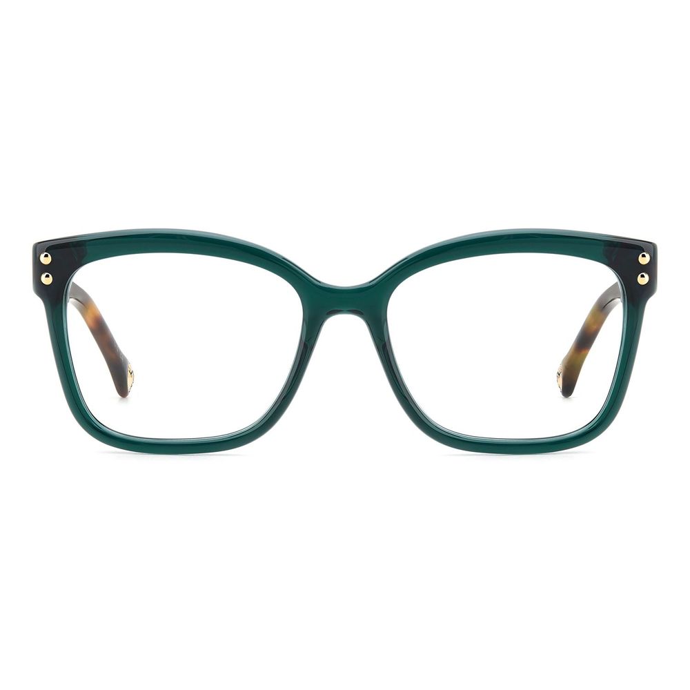 Eyeglasses Frames by Carolina Herrera for women in acetate turquoise showcases a reflective silhouette, artfully incorporating a sophisticated turquoise coloured frame with a distinct full-frame frame design.