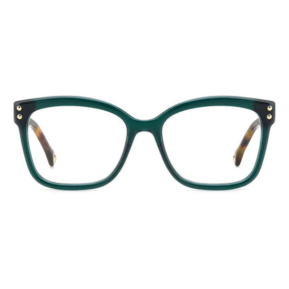 Eyeglasses Frames by Carolina Herrera for women in acetate turquoise showcases a reflective silhouette, artfully incorporating a sophisticated turquoise coloured frame with a distinct full-frame frame design.