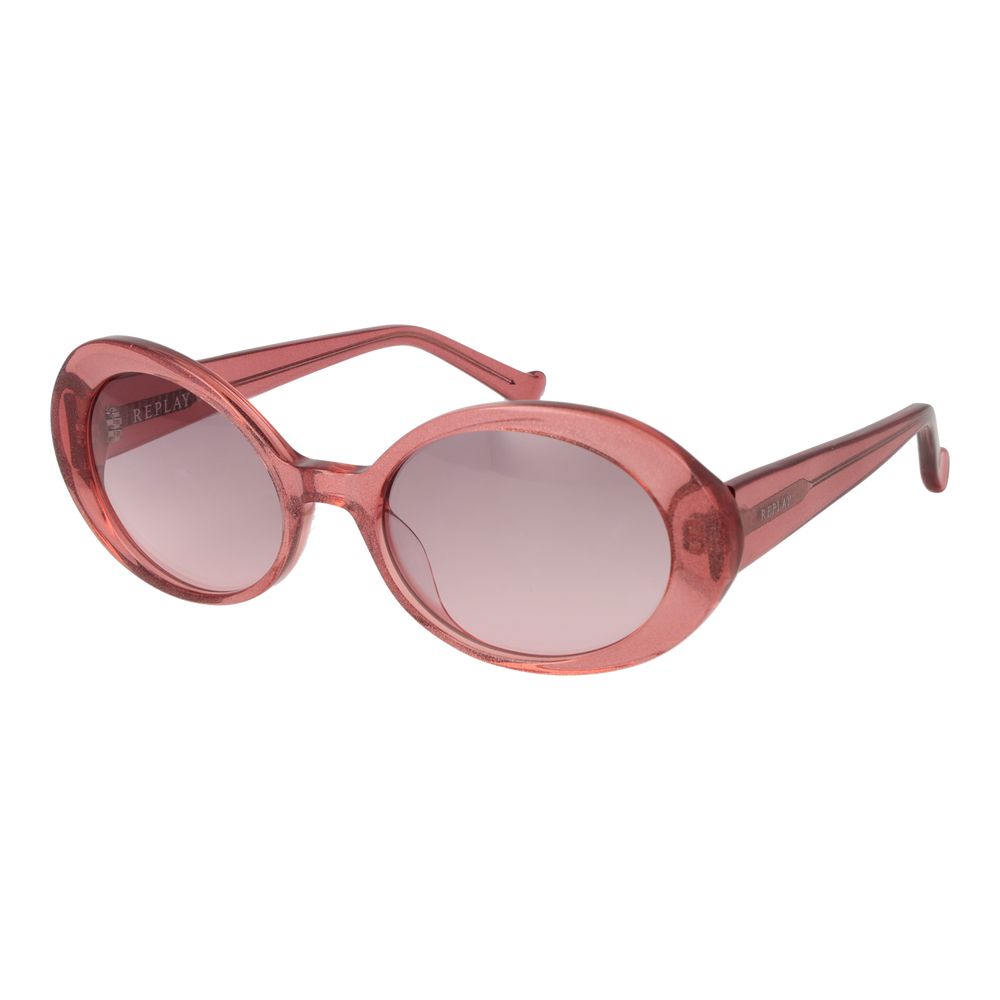 Sunglasses by Replay for women in acetate and multicolor presents a sumptuous silhouette, featuring pink coloured frame and full-rim oval frame design with gradient category-1-light-tint lens for a sumptuous look.