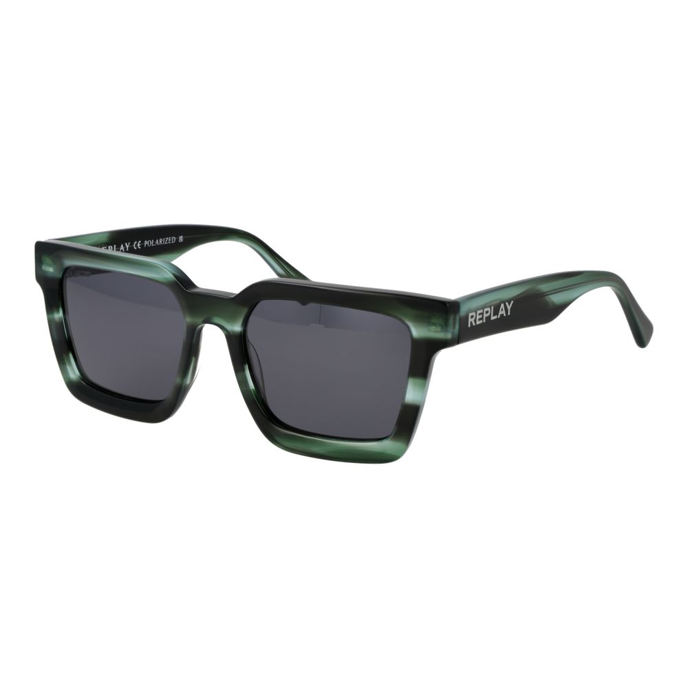 Sunglasses by Replay for unisex in acetate multicolor features an lustrous full-rim square frame design with green coloured frame detailing and non-polarized category-3-dark-tint lens for a lustrous aesthetic.