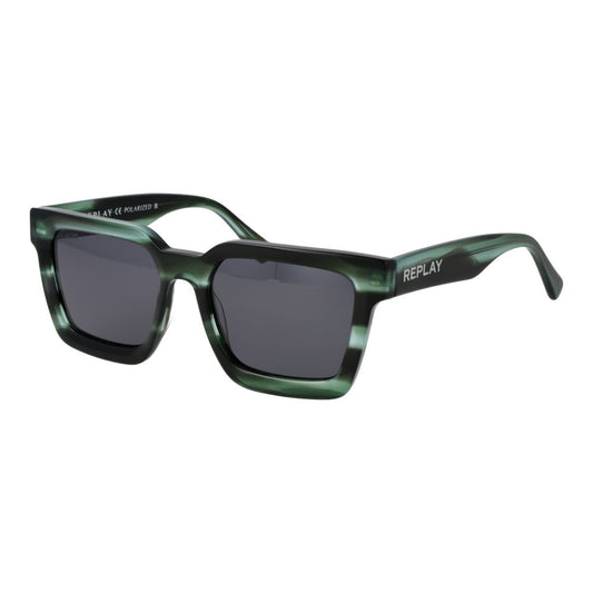 Sunglasses by Replay for unisex in acetate multicolor features an lustrous full-rim square frame design with green coloured frame detailing and non-polarized category-3-dark-tint lens for a lustrous aesthetic.