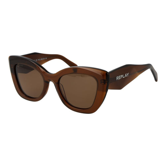 Sunglasses by Replay for women in acetate and brown featuring an opulent full-rim cat-eye frame design with a sophisticated brown coloured frame finish and high-performance polarized category-3-dark-tint lens.
