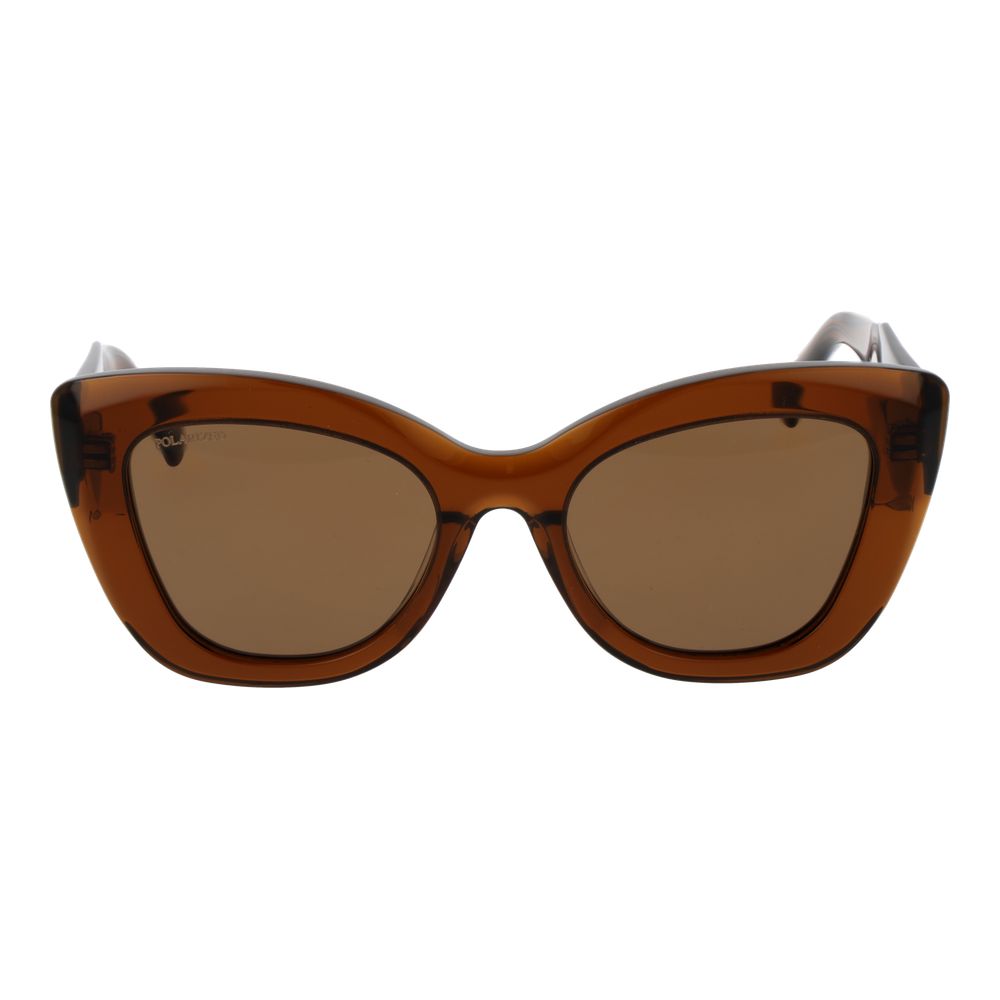Sunglasses by Replay for women in acetate brown features a sumptuous silhouette, showcasing a sumptuous full-rim cat-eye frame design in brown coloured frame with high-performance polarized category-3-dark-tint lens.
