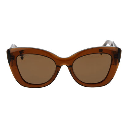 Sunglasses by Replay for women in acetate brown features a sumptuous silhouette, showcasing a sumptuous full-rim cat-eye frame design in brown coloured frame with high-performance polarized category-3-dark-tint lens.