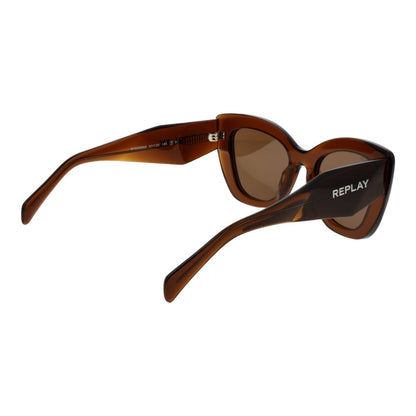 This Sunglasses by Replay for women in acetate brown presents a sumptuous silhouette, showcasing a sumptuous full-rim cat-eye frame design in brown coloured frame and high-performance polarized category-3-dark-tint lens.