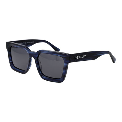 Sunglasses by Replay for unisex in acetate blue features a sumptuous silhouette, showcasing a sumptuous full-rim square frame design in blue coloured frame with high-performance polarized category-3-dark-tint lens.