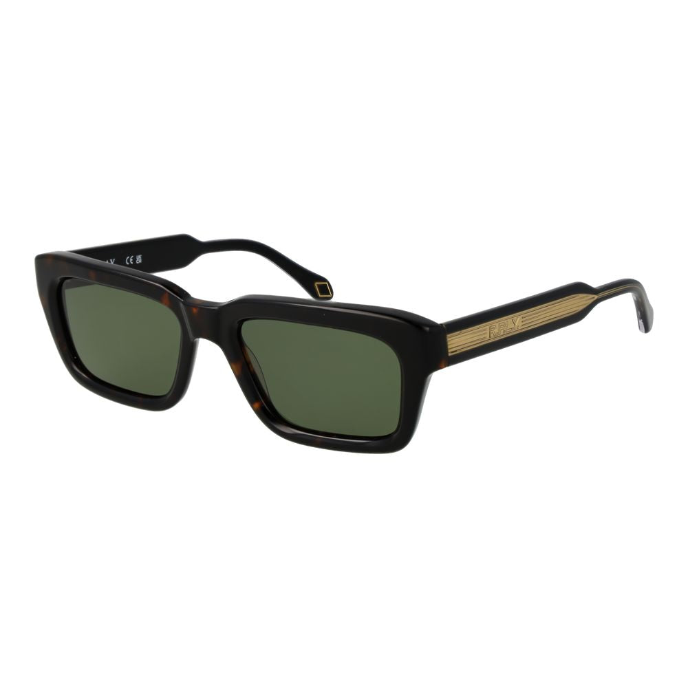 Sunglasses by Replay for men in acetate black features an ethereal rectangle full-rim frame design with black coloured frame frames and non-polarized category-3-dark-tint lens for a ethereal finish.