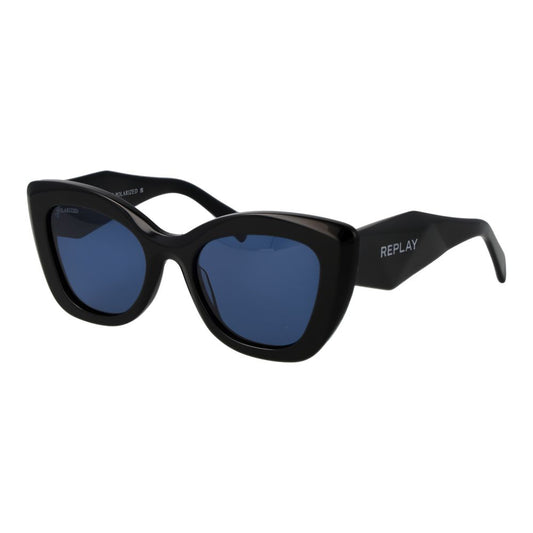 Sunglasses by Replay for women in and black presents a sumptuous silhouette, featuring black coloured frame and full-rim cat-eye frame design with non-polarized category-3-dark-tint lens for a sumptuous look.