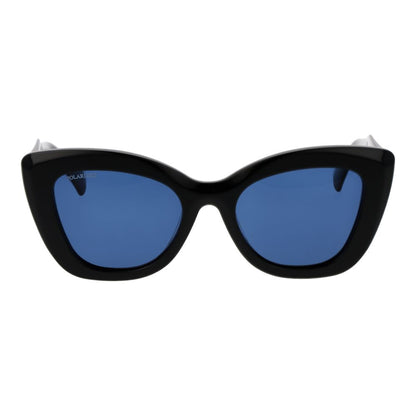 Sunglasses by Replay for women in black showcases a ethereal silhouette, featuring black coloured frame full-rim cat-eye frame design with non-polarized category-3-dark-tint lens for a ethereal finish.