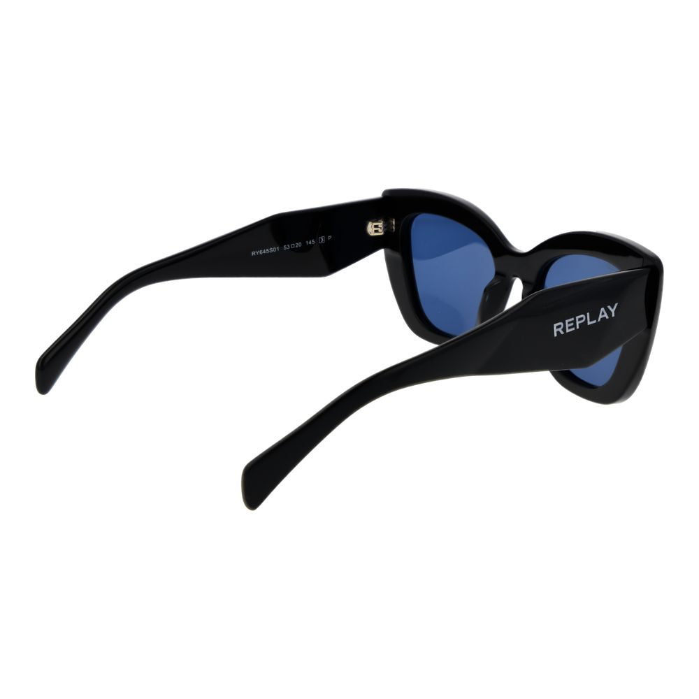 This Sunglasses by Replay for women in black presents a sumptuous silhouette, showcasing a sumptuous full-rim cat-eye frame design in black coloured frame and high-performance non-polarized category-3-dark-tint lens.