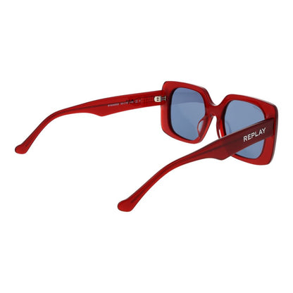 Sunglasses by Replay for women in acetate multicolor features an lustrous full-rim square frame design with red coloured frame detailing and polarized category-2-medium-tint lens for a lustrous aesthetic.