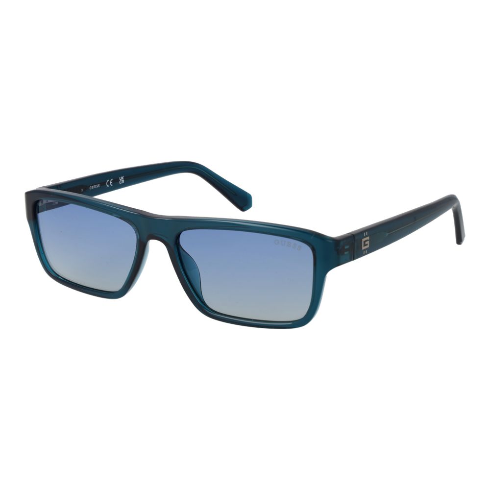 Sunglasses by Guess for men in plastic blue features an lustrous rectangle full-rim frame design with blue coloured frame detailing and mirrored category-2-medium-tint lens for a lustrous aesthetic.