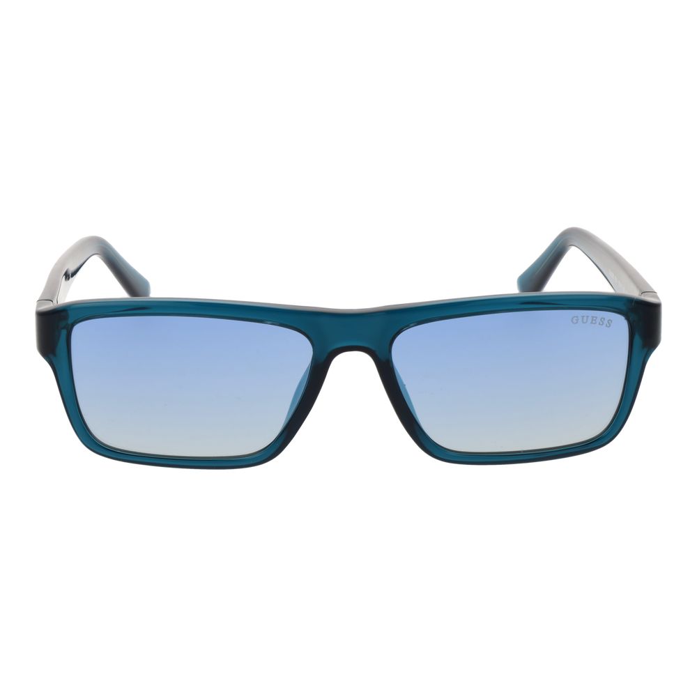 Sunglasses by Guess for men in plastic and blue presents a sumptuous silhouette, featuring blue coloured frame and rectangle full-rim frame design with mirrored category-2-medium-tint lens for a sumptuous look.