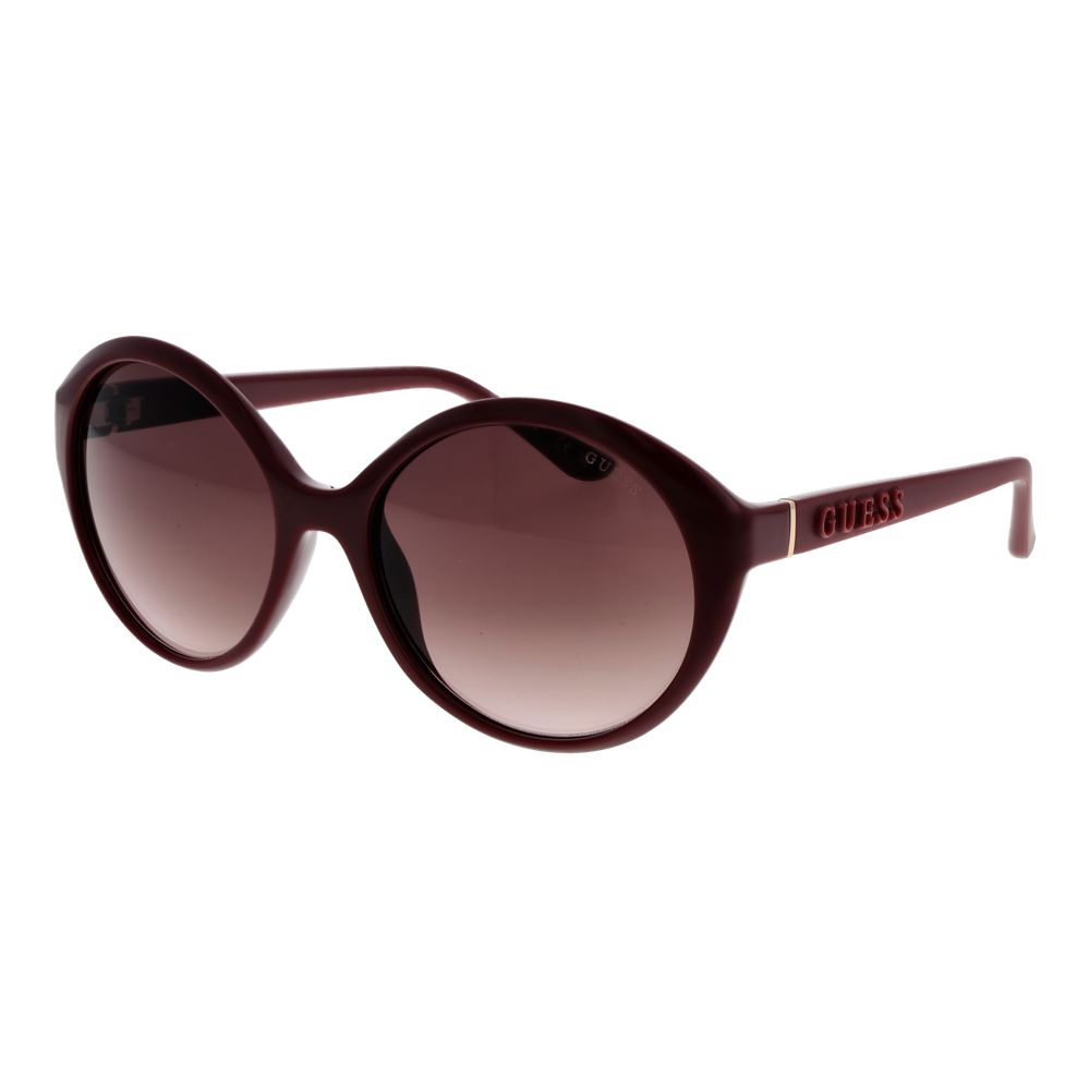 Sunglasses by Guess for women in plastic purple features a sumptuous silhouette, showcasing a sumptuous full-rim round frame design in purple coloured frame with high-performance gradient category-3-dark-tint lens.