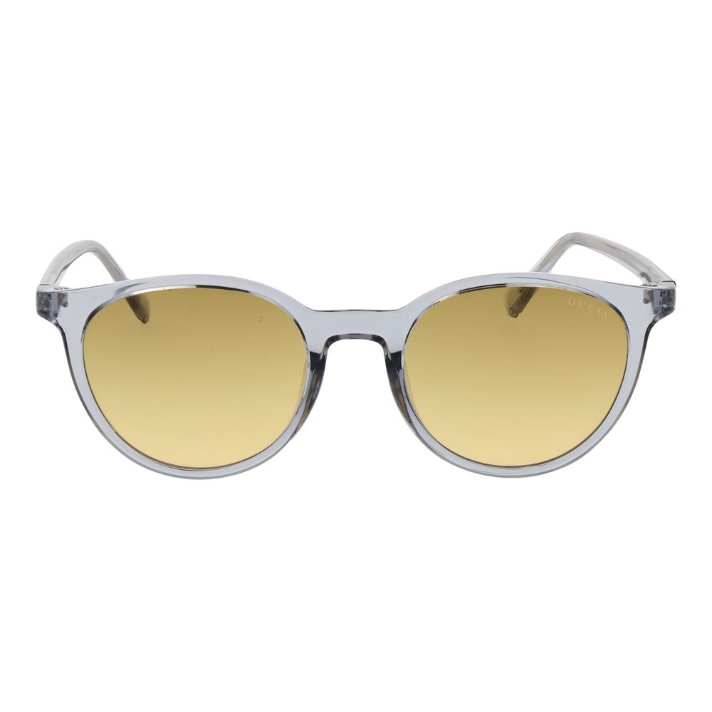 Sunglasses by Guess for men in plastic and gray featuring an opulent full-rim round frame design with a sophisticated gray coloured frame finish and high-performance non-polarized category-1-light-tint lens.