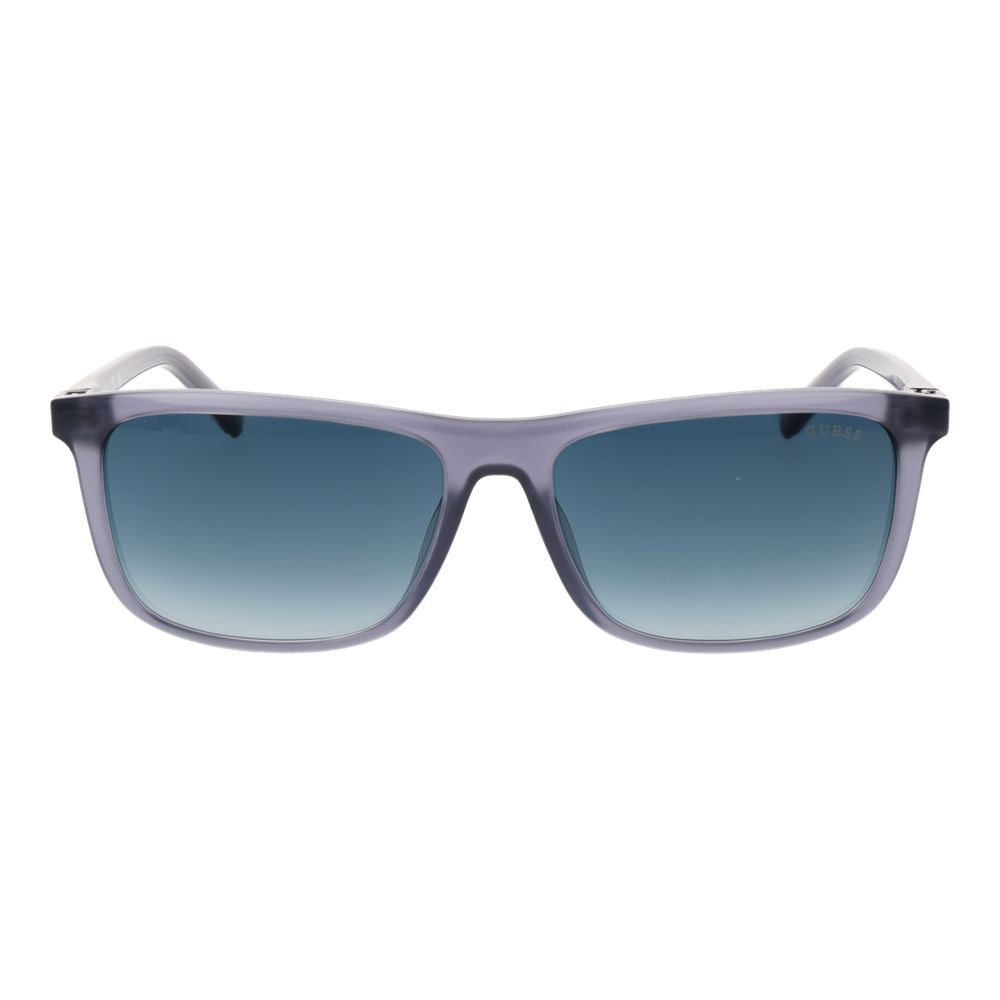 Sunglasses by Guess for men in plastic gray showcases a ethereal silhouette, featuring gray coloured frame rectangle full-rim frame design with gradient category-3-dark-tint lens for a ethereal finish.